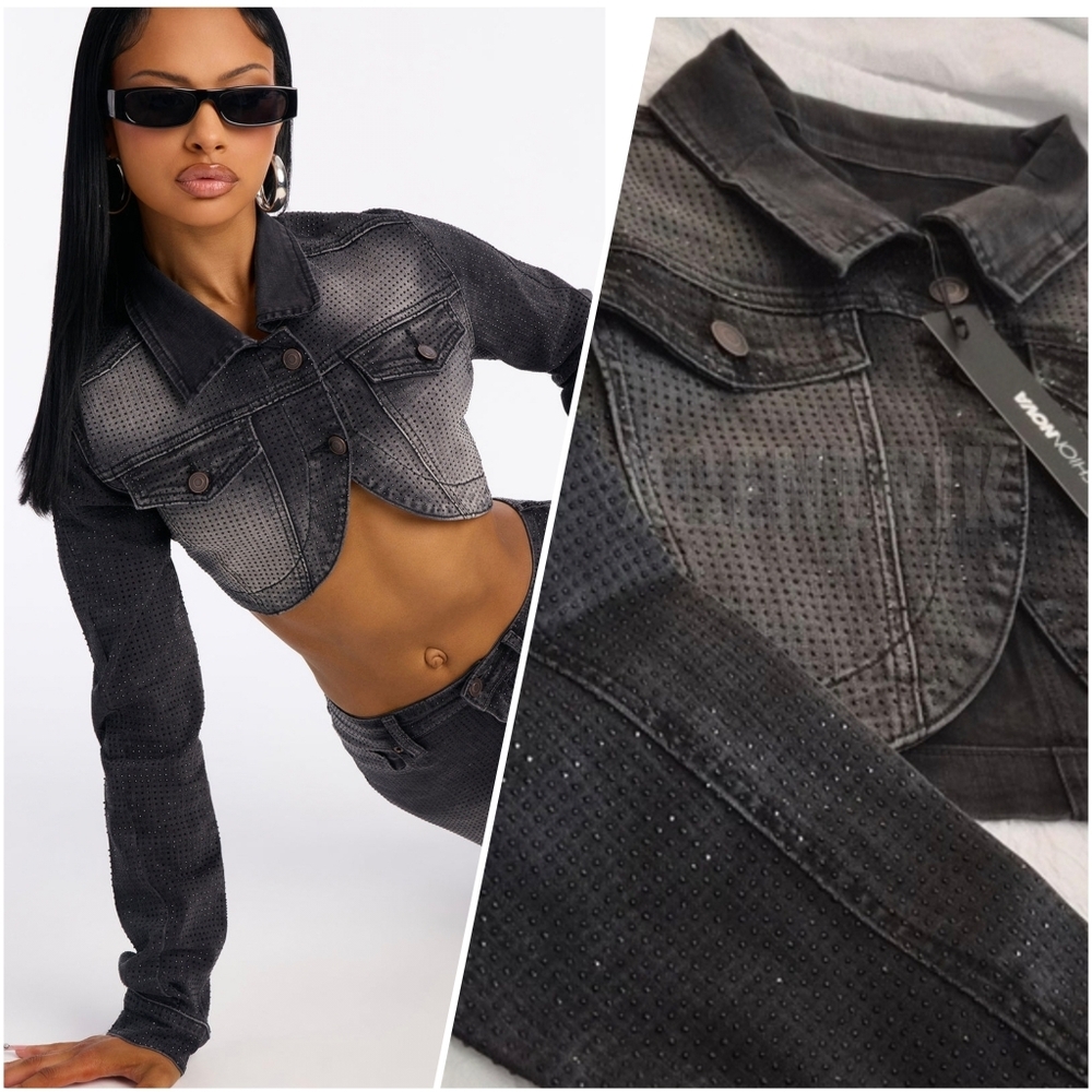 Embellished Bolero Denim Jacket ▪︎ Black Wash ▪︎ XL - Picture 14 of 15